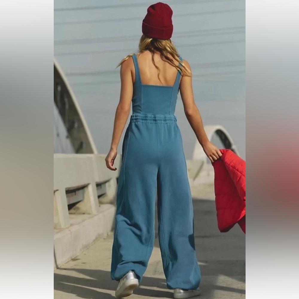 Free People Movement Inbound One Piece Jumpsuit Adjustable Drawstring MistyBlue - Picture 3 of 5